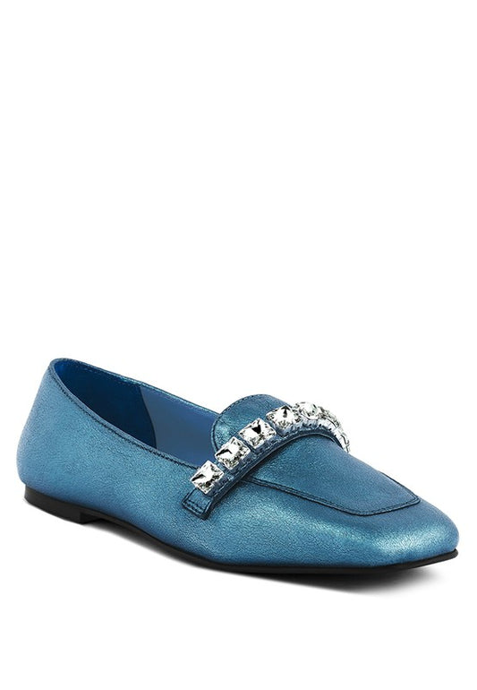 CHURROS Metallic Diamante Leather Loafers - Tigbuls Variety Fashion