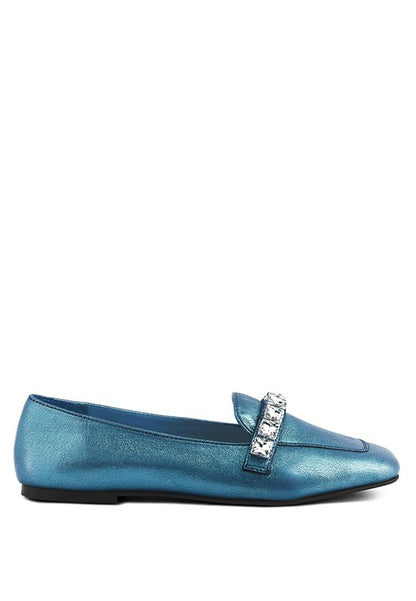 CHURROS Metallic Diamante Leather Loafers - Tigbuls Variety Fashion