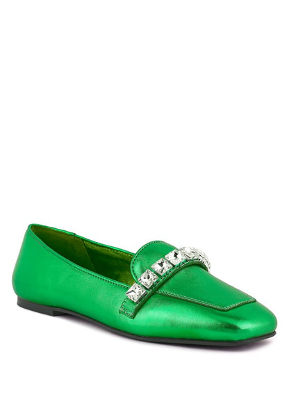 CHURROS Metallic Diamante Leather Loafers - Tigbuls Variety Fashion