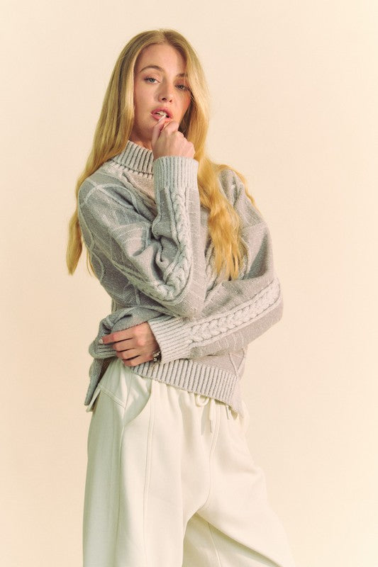 Davi & Dani Cable-Knit Turtleneck Dropped Shoulder Sweater - Tigbul's Variety Fashion Shop