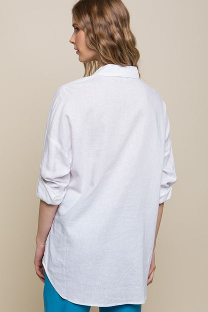 Linen Oversized Double Pocket Button Down Shirt - Tigbuls Variety Fashion