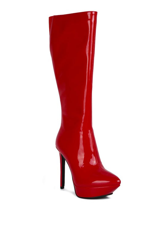 CHATTON Patent Stiletto High Heeled Calf Boots - Tigbul's Variety Fashion Shop