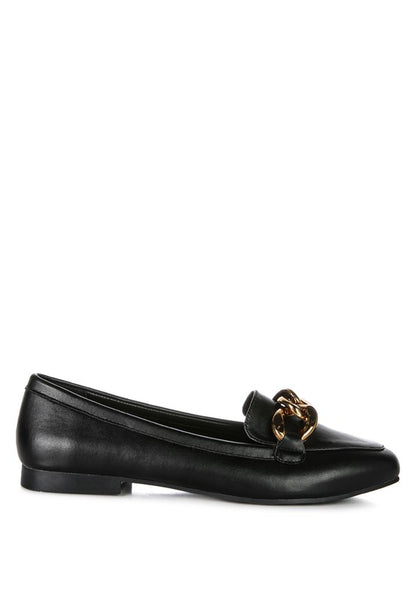 Chunky Metal Chain Faux Leather Loafers - Tigbuls Variety Fashion