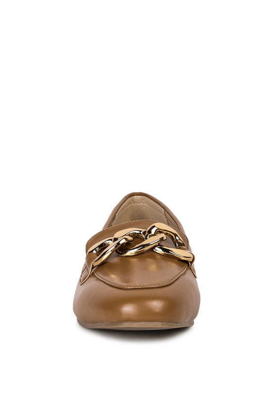 Chunky Metal Chain Faux Leather Loafers - Tigbuls Variety Fashion