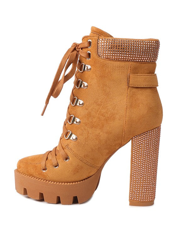 Birch Diamante Set Block Heeled Ankle Boot - Tigbul's Variety Fashion Shop