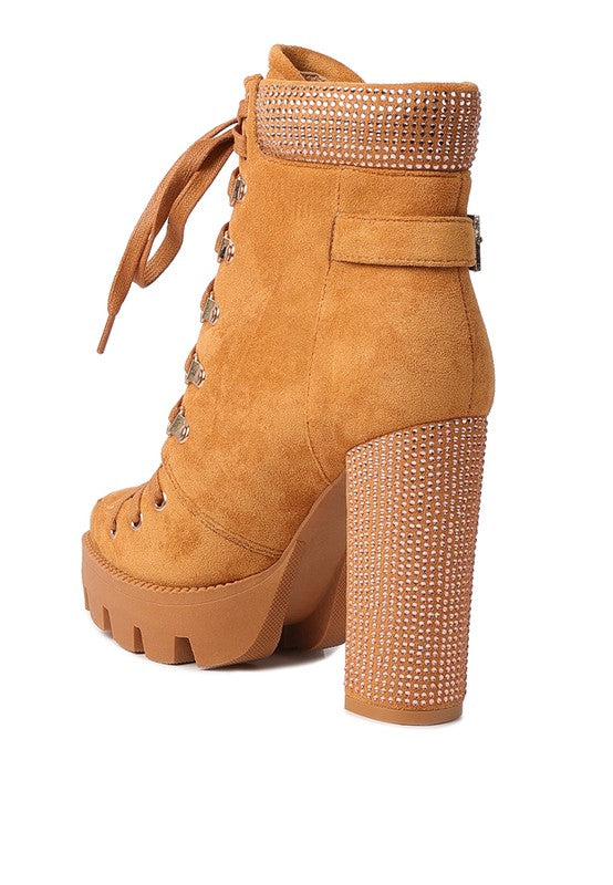 Birch Diamante Set Block Heeled Ankle Boot - Tigbul's Variety Fashion Shop