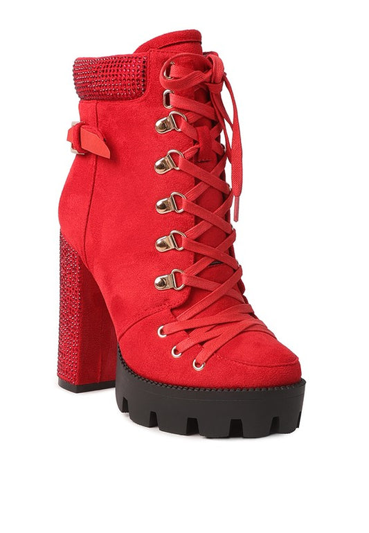 Birch Diamante Set Block Heeled Ankle Boot - Tigbul's Variety Fashion Shop