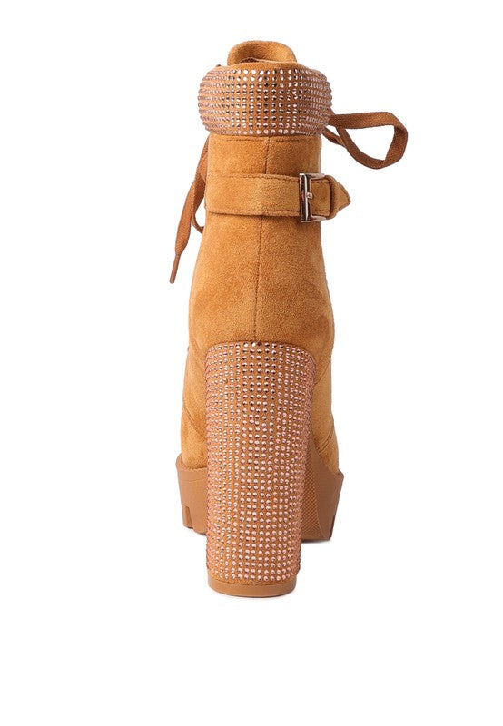 Birch Diamante Set Block Heeled Ankle Boot - Tigbul's Variety Fashion Shop