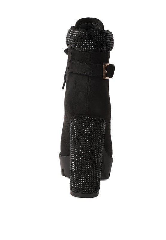 Birch Diamante Set Block Heeled Ankle Boot - Tigbul's Variety Fashion Shop