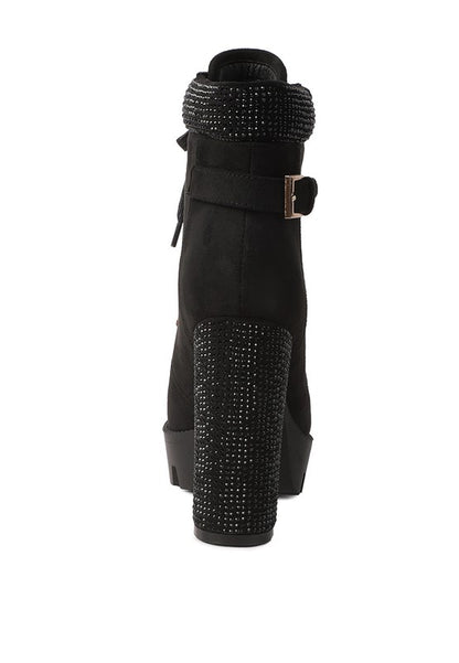 Birch Diamante Set Block Heeled Ankle Boot - Tigbul's Variety Fashion Shop