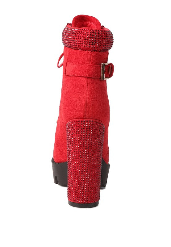 Birch Diamante Set Block Heeled Ankle Boot - Tigbul's Variety Fashion Shop