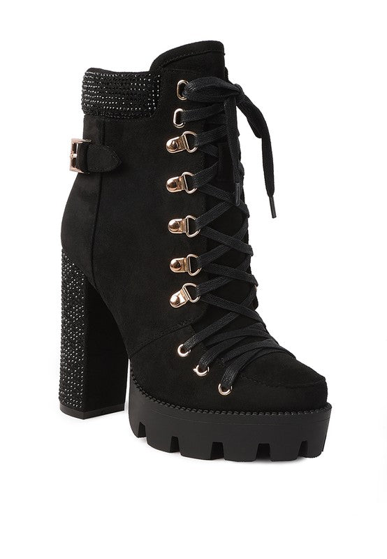 Birch Diamante Set Block Heeled Ankle Boot - Tigbul's Variety Fashion Shop