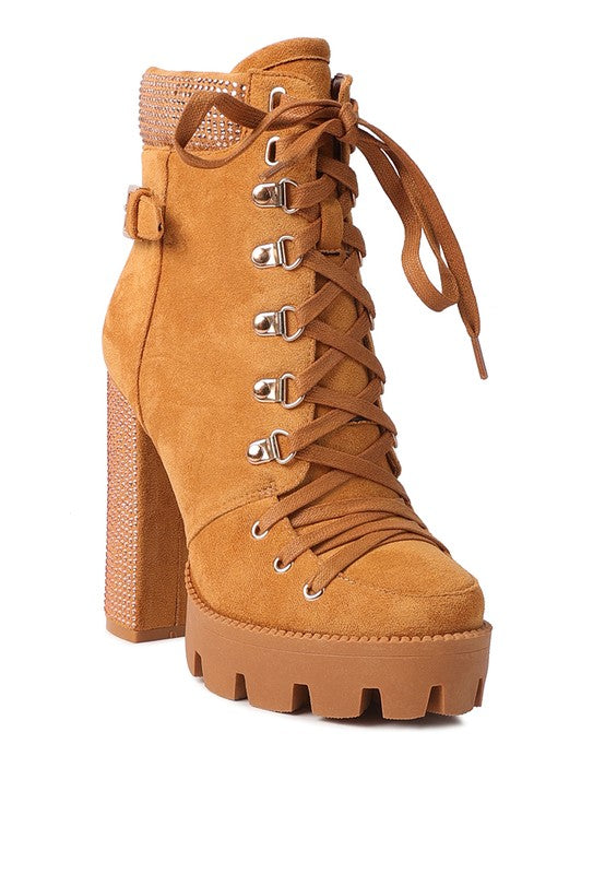 Birch Diamante Set Block Heeled Ankle Boot - Tigbul's Variety Fashion Shop