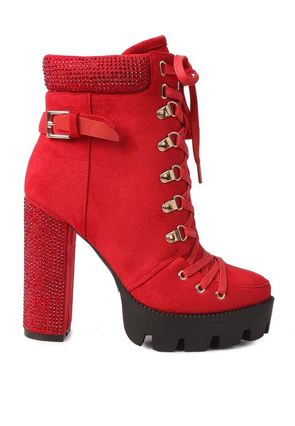 Birch Diamante Set Block Heeled Ankle Boot - Tigbul's Variety Fashion Shop