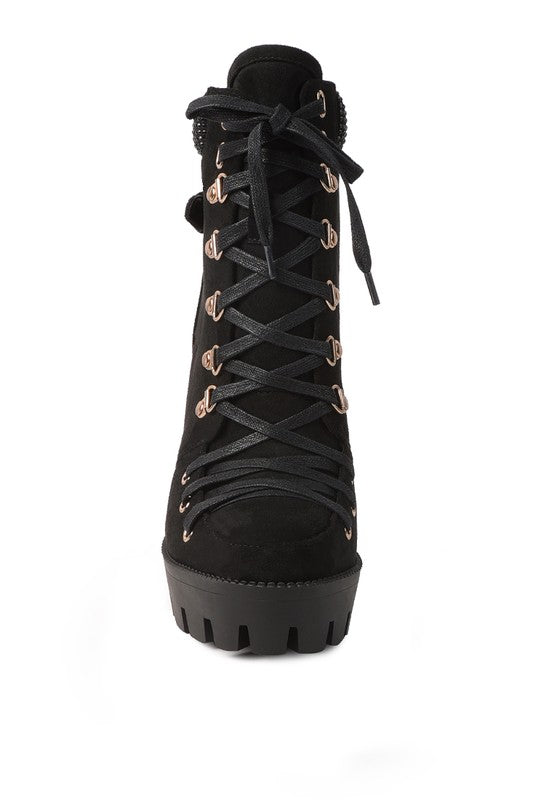 Birch Diamante Set Block Heeled Ankle Boot - Tigbul's Variety Fashion Shop