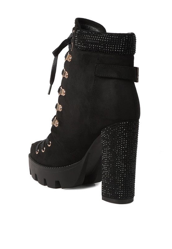 Birch Diamante Set Block Heeled Ankle Boot - Tigbul's Variety Fashion Shop