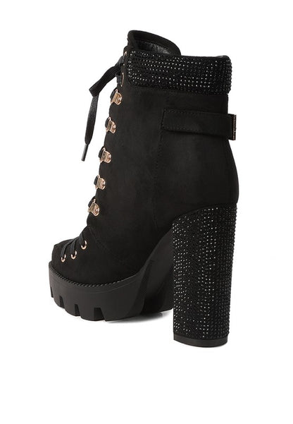 Birch Diamante Set Block Heeled Ankle Boot - Tigbul's Variety Fashion Shop