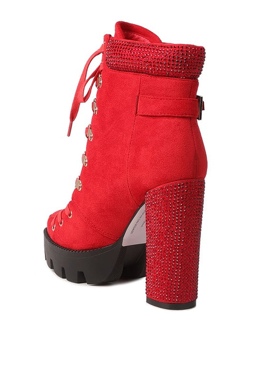 Birch Diamante Set Block Heeled Ankle Boot - Tigbul's Variety Fashion Shop