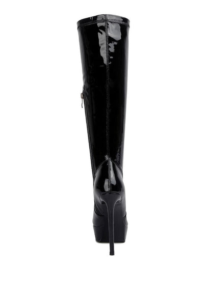Shawtie High Heeled Stretch Patent Calf Boots - Tigbuls Variety Fashion