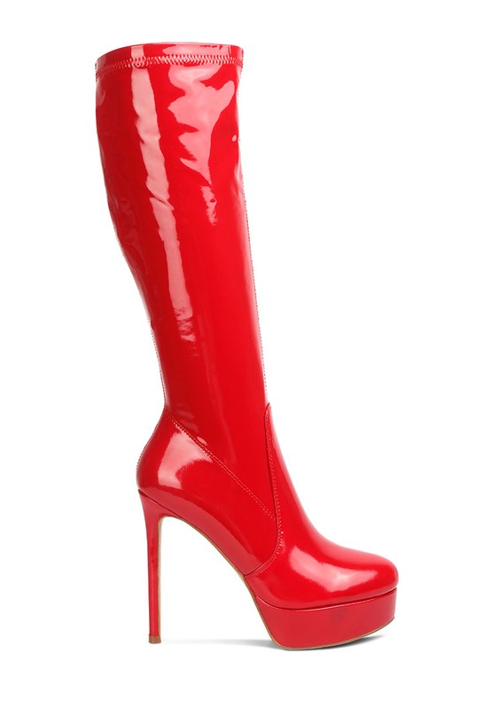 Shawtie High Heeled Stretch Patent Calf Boots - Tigbuls Variety Fashion