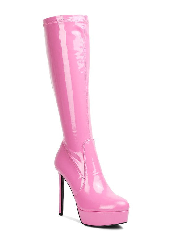 Shawtie High Heeled Stretch Patent Calf Boots - Tigbuls Variety Fashion