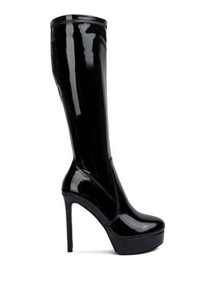 Shawtie High Heeled Stretch Patent Calf Boots - Tigbuls Variety Fashion