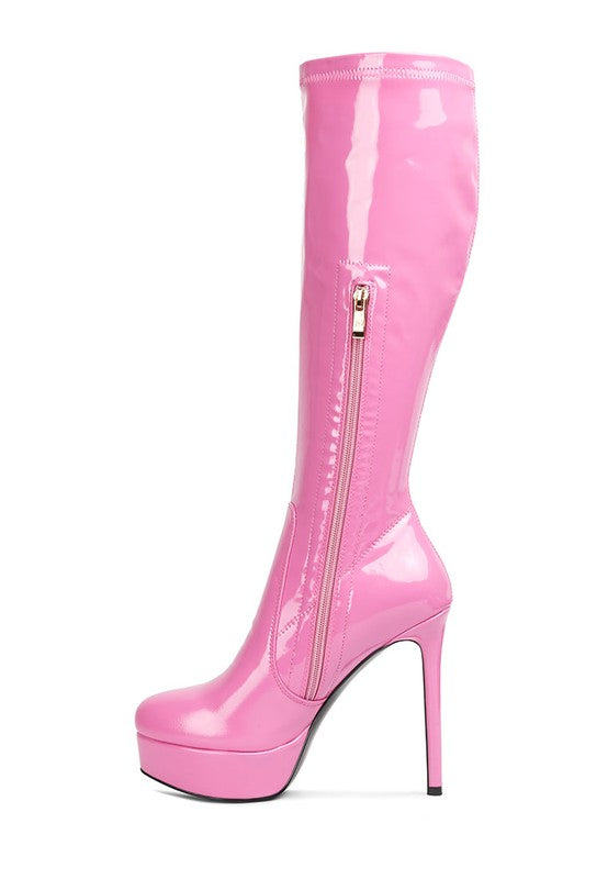 Shawtie High Heeled Stretch Patent Calf Boots - Tigbuls Variety Fashion