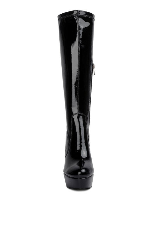 Shawtie High Heeled Stretch Patent Calf Boots - Tigbuls Variety Fashion