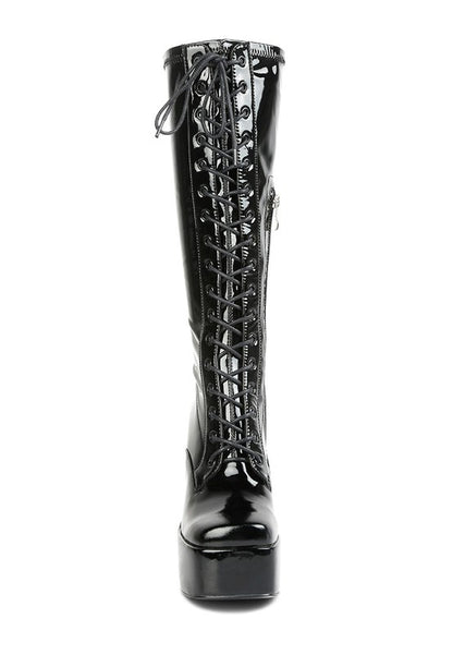 Snowflakes Patent Pu High Platform Calf Boots - Tigbuls Variety Fashion