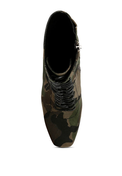 WYNDHAM Lace Up Leather Ankle Boots in Camouflage- Tigbuls Variety Fashion