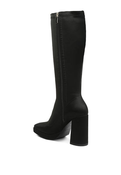 PRESTO Black Stretchable Satin Long Boot - Tigbuls Variety Fashion