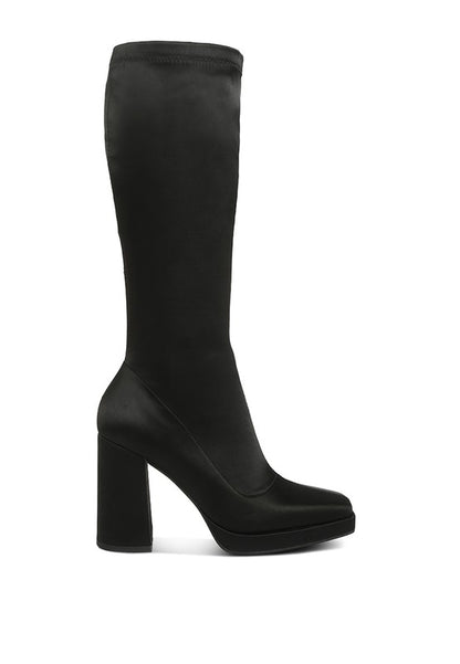 PRESTO Black Stretchable Satin Long Boot - Tigbuls Variety Fashion