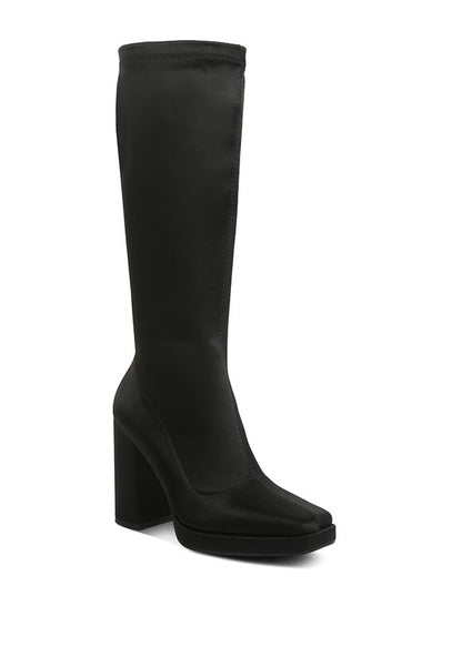 PRESTO Black Stretchable Satin Long Boot - Tigbuls Variety Fashion