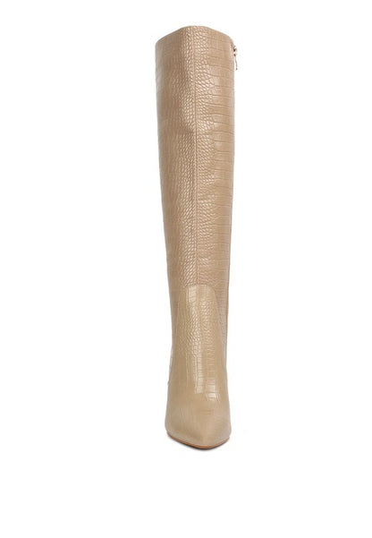 Indulgent High Heeled Croc Calf Boots - Tigbuls Variety Fashion