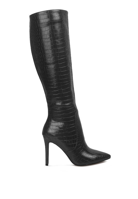Indulgent High Heeled Croc Calf Boots - Tigbuls Variety Fashion