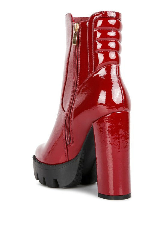 High Key Collared Patent High Heeled Ankle Boot - Tigbuls Variety Fashion