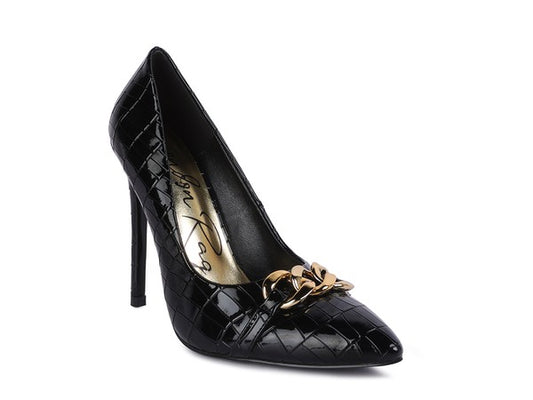 Fanfare Black Croc Stiletto Pump Heels - Tigbuls Variety Fashion