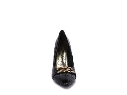 Fanfare Black Croc Stiletto Pump Heels - Tigbuls Variety Fashion