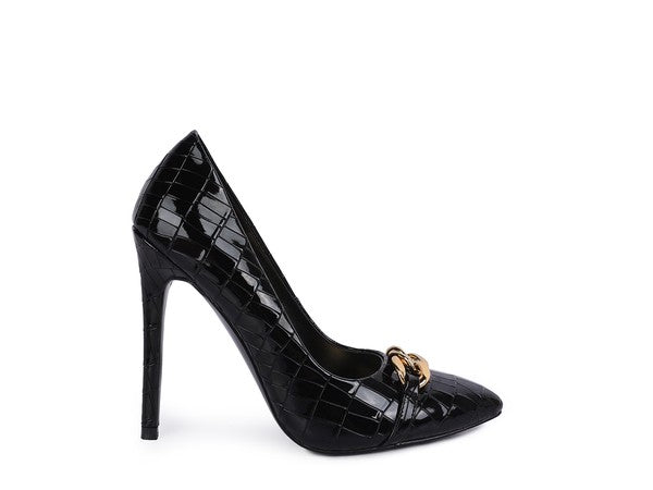 Fanfare Black Croc Stiletto Pump Heels - Tigbuls Variety Fashion