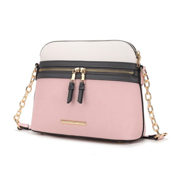 Karelyn Crossbody-Tasche zweifarbig: creme oben, rosa unten, goldene Kette