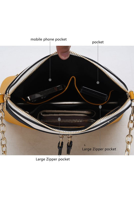 Karelyn Crossbody innen: großes Reißverschlussfach und Handyfach, schwarz gefüttert