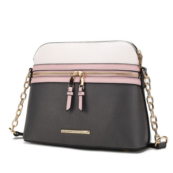 Karelyn Crossbody, schwarz mit rosafarbenen Zippern, Kettenriemen