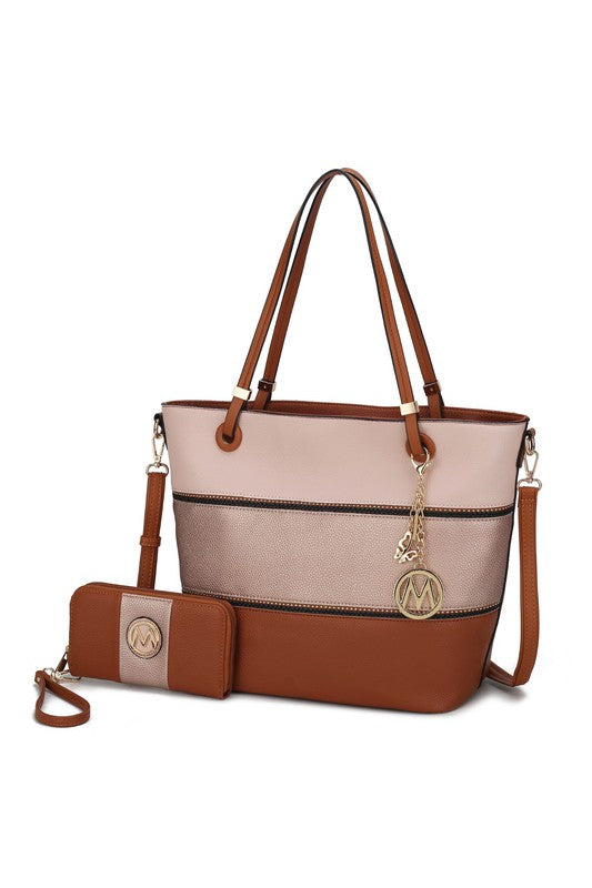 Colorblock-Totebag: Beige & Cognac, Reißverschluss, abnehmbare Schulterriemen-Tasche