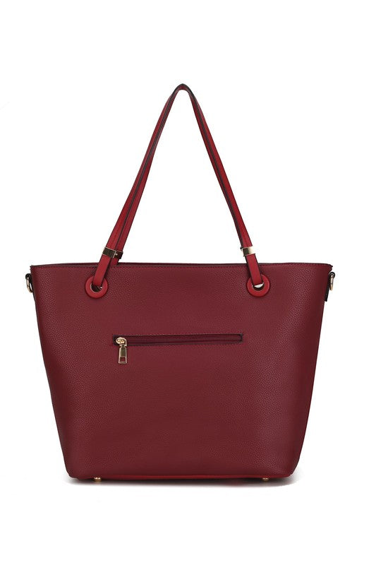 Burgundy zip-top tote with two top handles and gold-tone hardware