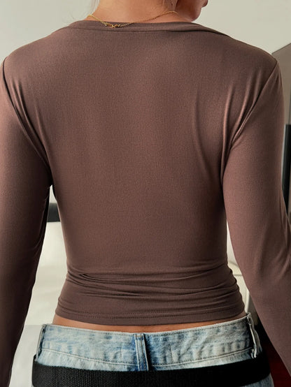 V-Neck Long Sleeve Fitted T-Shirt - Tigbul's Variety Fashion Shop