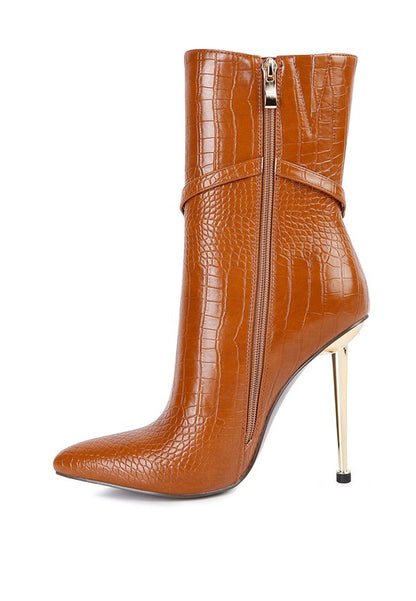 Nicole Croc Patterned High Heeled Ankle Boots - Tigbuls Variety Fashion