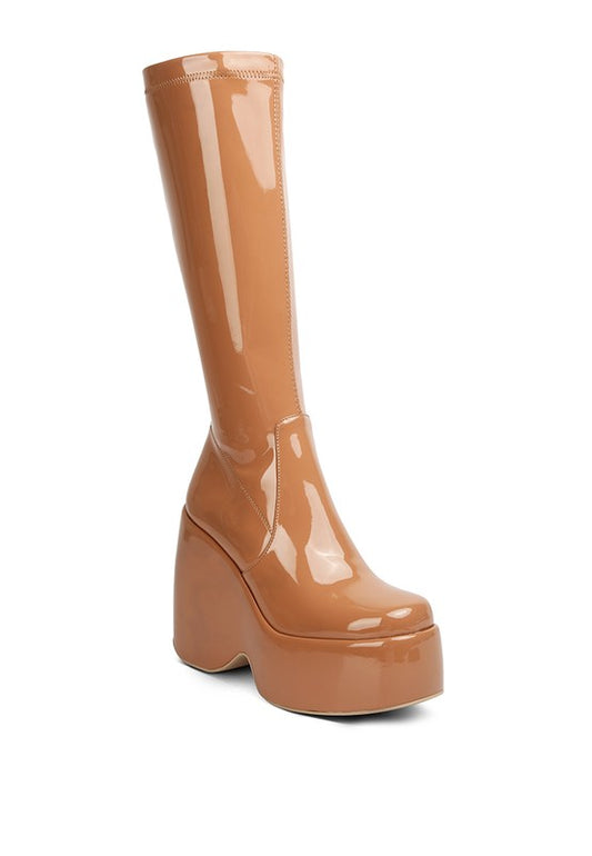 Dirty Dance Patent High Platfrom Calf Boots - Tigbul's Variety Fashion Shop