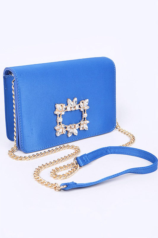 Crystal Buckle Designed Satin Crossbody Bag - Tigbul's Variety Fashion Shop