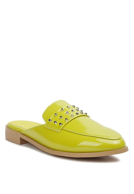 YASHTA Patent Studded Flat Mules - Tigbuls Variety Fashion