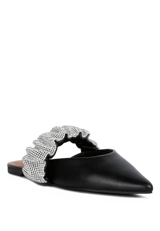Women's Diamante Strap Flat Pointed Toe Mules - Tigbuls Variety Fashion